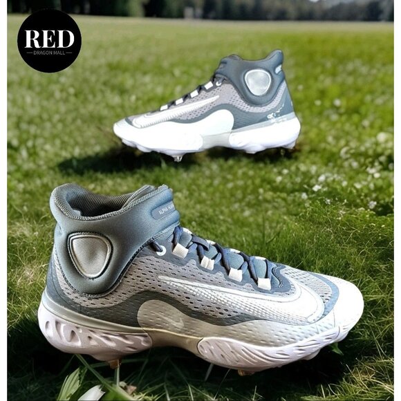 Nike Alpha Huarache Elite 4 Mid Grey White Baseball Cleats DJ6520-012 - Men's 12 - Picture 1 of 14